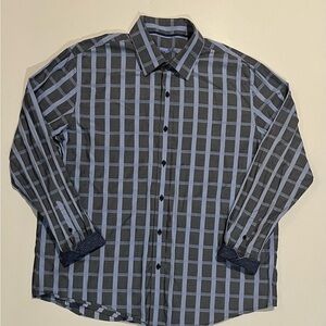 Tasso Elba Blue and Gray Plaid Casual Shirt